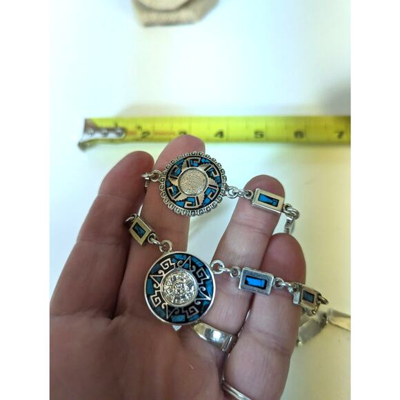 Vintage Taxco Mexico 925 Sterling Silver Necklace & Bracelet Set Sundial Design - Picture 2 of 16